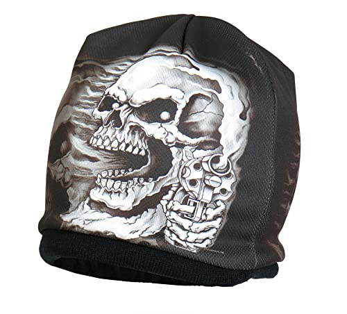 Hot Leathers Assassin Gangster Skull HD Sub Cap Beanie Knit Black White Grey Khc1017