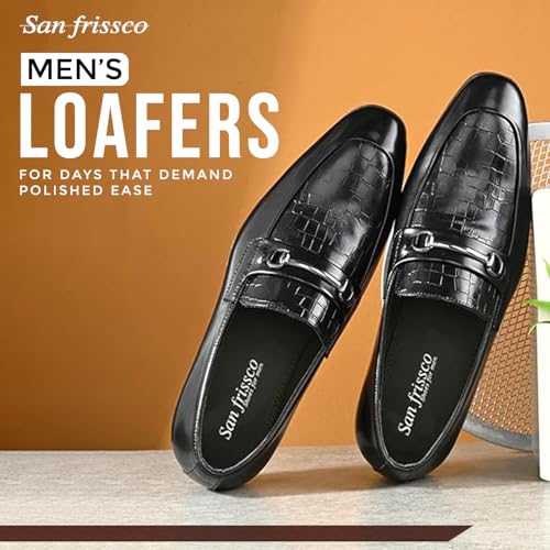 Image of San Frissco Polyurethane Textured Formal Loafers with Buckel Regular Styling Cushioned Footbed|Comfortable Fashionable Stylish Flexible for Men