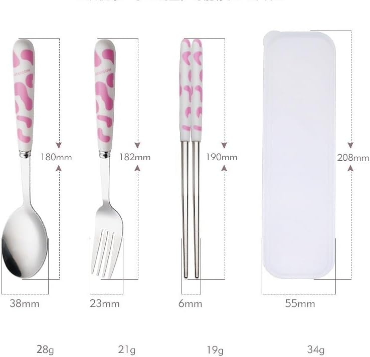 Flatware set, knife fork spoon set, soup spoons,Silverware Set, 3/12/18/24/30/36 Pieces Creative Tableware Student Travel Set Cute Stainless Steel Spoon Fork Chopsticks Cow Portable Three-piece Set(Wh