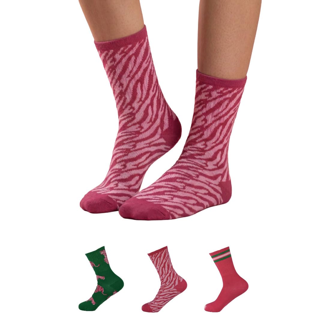 the sock street Crew Socks For Women | Neon Jungle Set | Tiger Print Socks | Casual Wear Socks | Pack of 3 | Vibrant Pack-picture-19