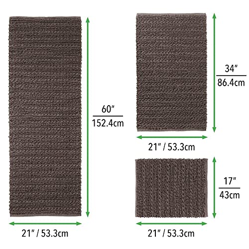 Mdesign Bathroom 3 Piece Rug Set - 100% Cotton, Water Absorbent Bath Mat Rugs For Bathroom Vanity, Master Or Guest Bathtub/Shower, Runner, Standard, Small, Braided Design - Set Of 3 - Chocolate Brown #TOP2