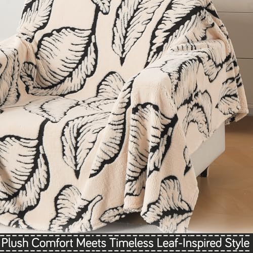 Image of HOKIPO Plush Sherpa Sofa Cover for 1 Seater Sofa | Thick Cozy Washable Sofa Throw | Full Protection Sofa Cover, 'Noirea Series' Botanical Leaf (180x180 cm) (AR-6651-D1)