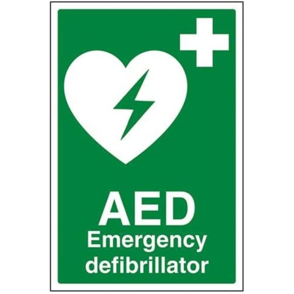 V Safety AED Emergency Defibrillator Sign - 200mm x 300mm - 1mm Rigid Plastic