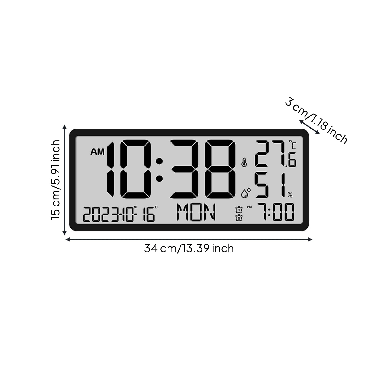 Reloj Pared Digital Fácil Lectura Reloj Digital Pared Multifuncional para Salón, Dormitorio, Negro, 8303Y01 Versión En Inglés