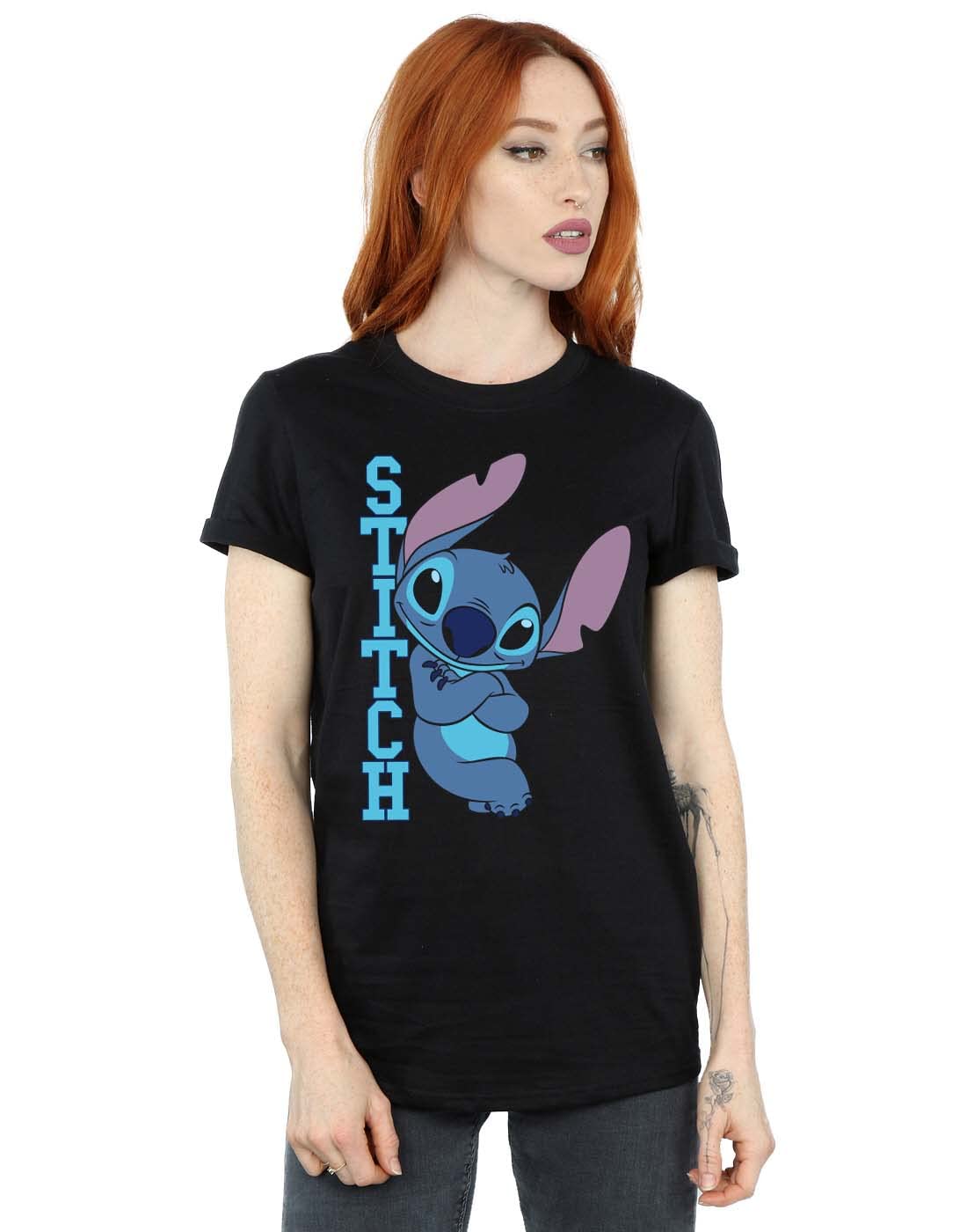 Absolute Cult Women's Black Disney Lilo And Stitch Posing Boyfriend Fit T-Shirt XXXXX-Large