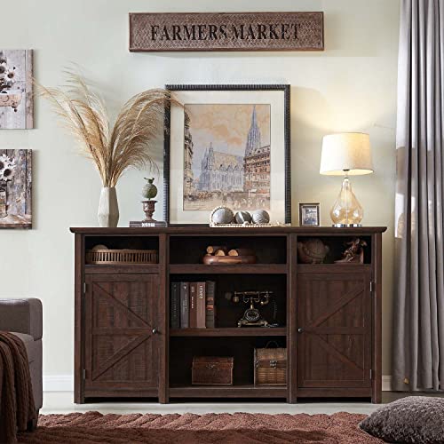 Sincido Farmhouse Tv Stand For Tvs Up To 80 Inches, 39" Tall Highboy Entertainment Center W/Barn Door, Large Wood Rustic Tv Console Cabinet W/Adjustable Shelves For Living Room, 70Inch, Brown #TOP1