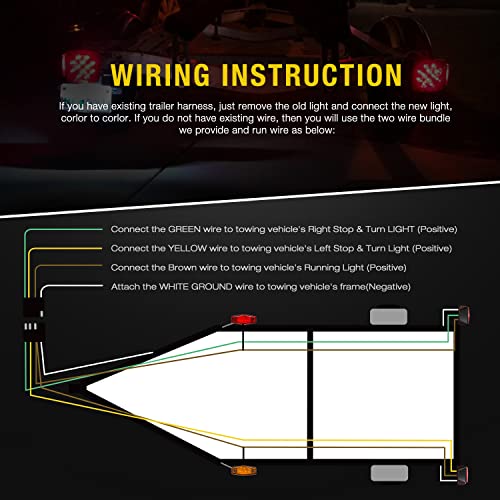 Image of Nilight LED Trailer Light Kit Red Amber Square Stop Turn Tail Marker Lights | W /Third Brake ID Bar For 12V Utility Boat Camper RV Trucks Marine Snowmobile
