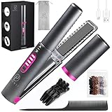 Pransi Cordless 2-in-1 Touch-up Hair Straightener | Portable Ceramic Flat Iron for Travel with 4800mAh Battery | Includes 6 Neutral Silk Hair Ties, 3 Alligator Clips, 1 Comb & Type-C Cable (Grey)