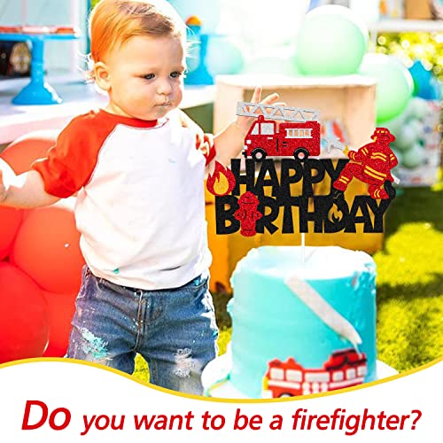 Fireman Cake Topper Fire Hydrant Truck Firefighter Helmet Alarm Engine Themed For Kids Boy Girl Happy Birthday Party Cake Decoration #TOP6