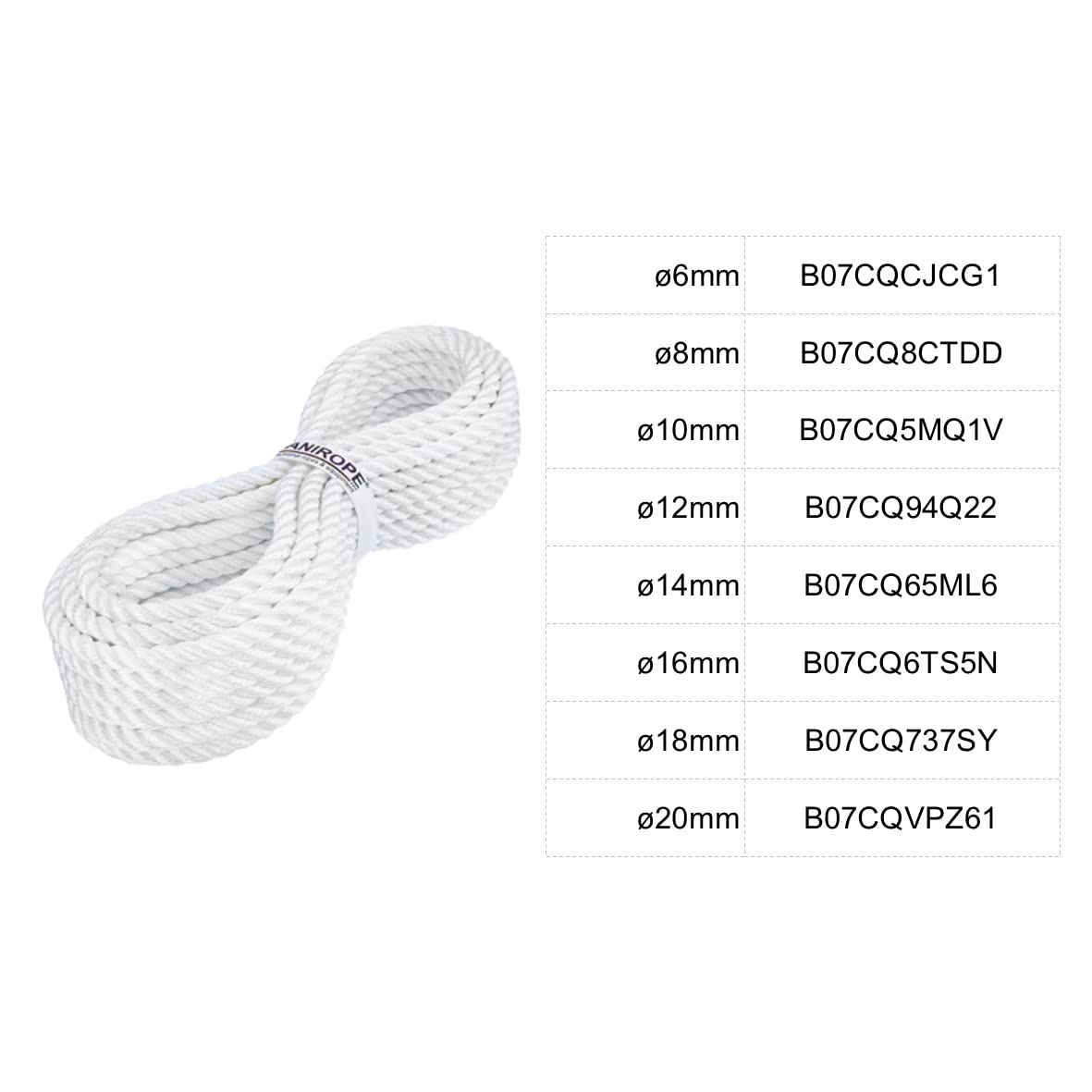 Kanirope Cuerda de poliamida trenzado (16 mm de diámetro, 20 m, 3 hilos)