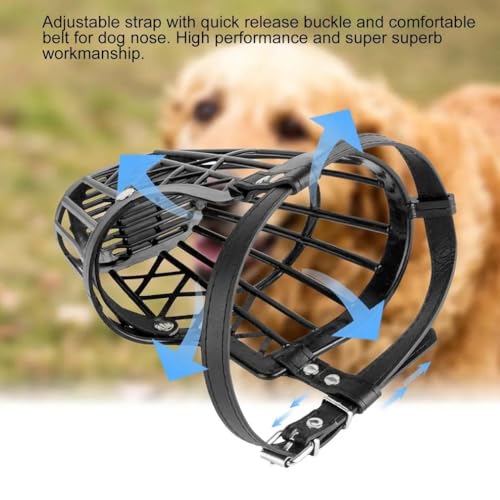 Image of RvPaws Anti Biting Dog Muzzle Basket Cage Design Plastic Pet Muzzle Comfortable Barking Easy to Adjust Quick Release Buckle (No-7, XX-Large)