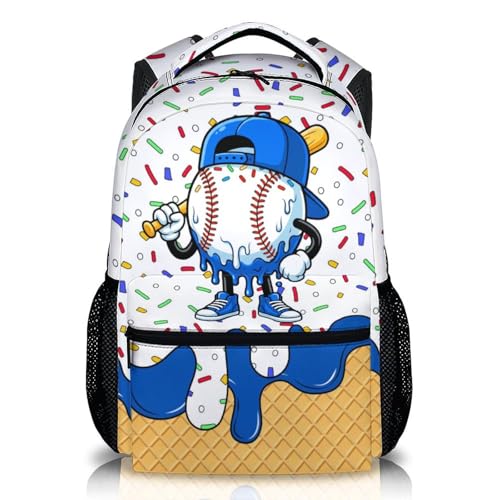 FLEXIMX Boys Backpack for Baseball Lovers Kids Toddlers Teens Blue Baseball Drip Backpacks School Supplies for Preschool Elementary