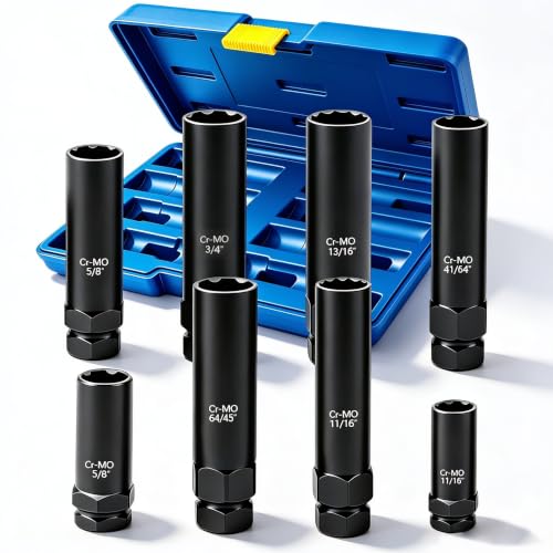 Image of 8 Piece Spline Lug Nut Socket Set, SAE & Metric Wheel Lock Removal Kit for Removing Spline and Hex Style Aftermarket Lug Nuts