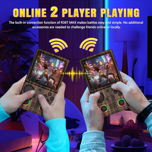 Image of R36T MAX Upgraded Retro Handheld Game Console with 4000mAh Battery, 4.0'' IPS Screen, Retro Gaming Console with Portable Case, Supports WiFi Networked Fighting and OTG(Wood Grain Coffee Brown)
