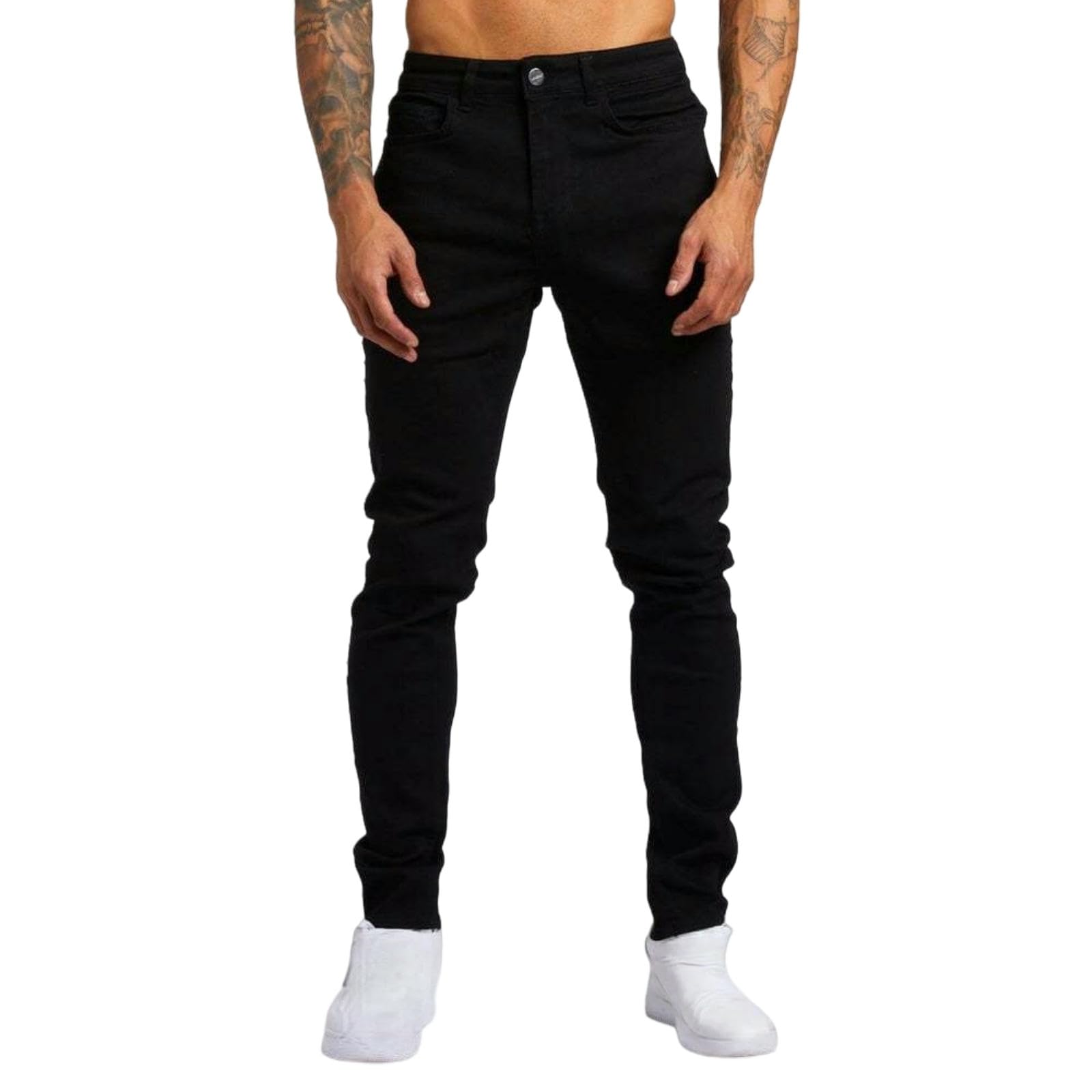 Gyios Mens Jeans Men's Stretch Skinny Slim Fit Flex Stretchable Denim Jean-Black-l
