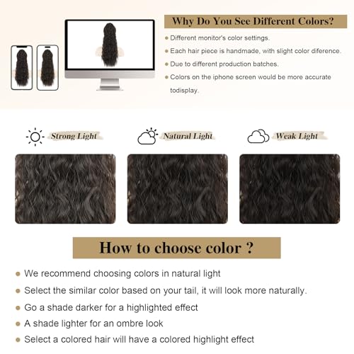 Hanyudie Wave Ponytail Extension Long Wrap Around Ponytail Wavy Curly Ponytail 20 Inch Clip In Ponytail Hairpiece For Women Brown Black Ponytail thumb #7