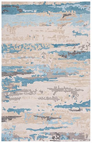 Tapete decorativo rectangular beige y azul 4x6 pies miniatura 2