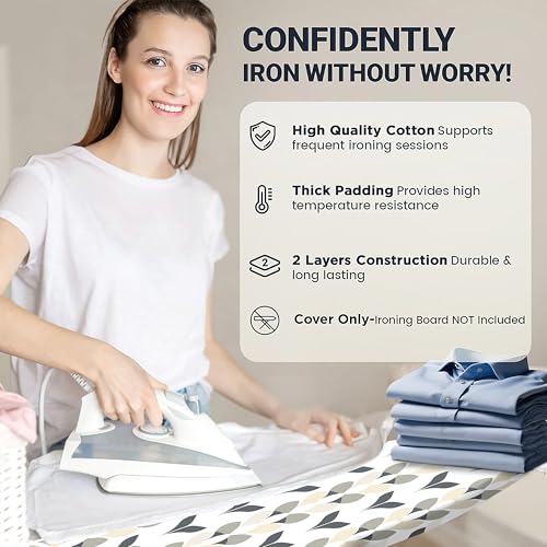 Image of Ironing Board Cover and Pad 18 inchx49 inch Extra Thick Natural Cotton, Scorch and Stain Resistant Iron Board Cover, Wide Ironing Board Cover with Fasteners Heavy Duty Heatproof Elastic Edge Foliage