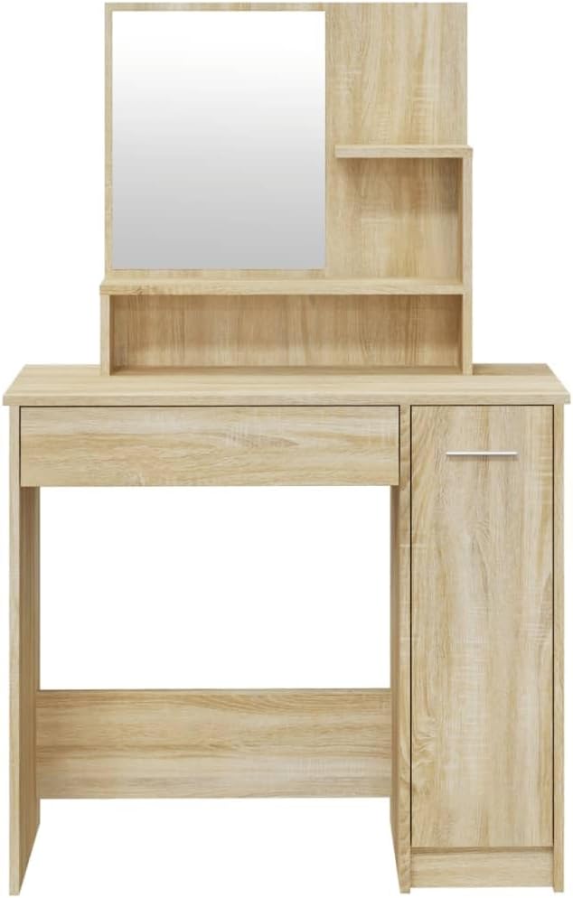 Dressing table with drawer open, showing storage