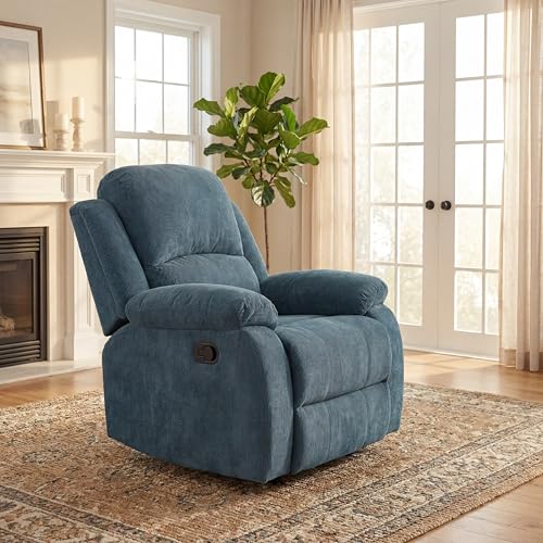 Image of Oversized Corduroy Recliner Chair, Manual Lazy Boy Recliner with Home Theater Seating, Breathable Living Room Reclining Chair for Adults Reading, Gaming, Relax, Light Blue