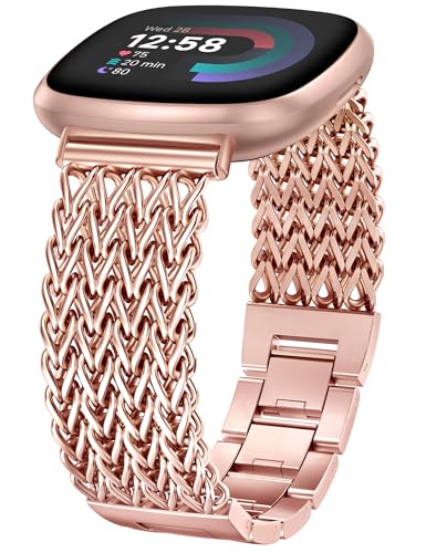 Minyee Compatible with Fitbit Versa 4/3 Sense 2/1 Band for Women, Dressy Stainless Steel Mesh...