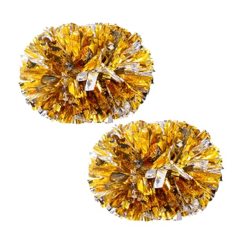 2 Pack Cheerleader Pom Poms with Handle Perfect for Team Spirit Dance Cheerleading for Kids and Adults Gold 14 Inch Lightweight