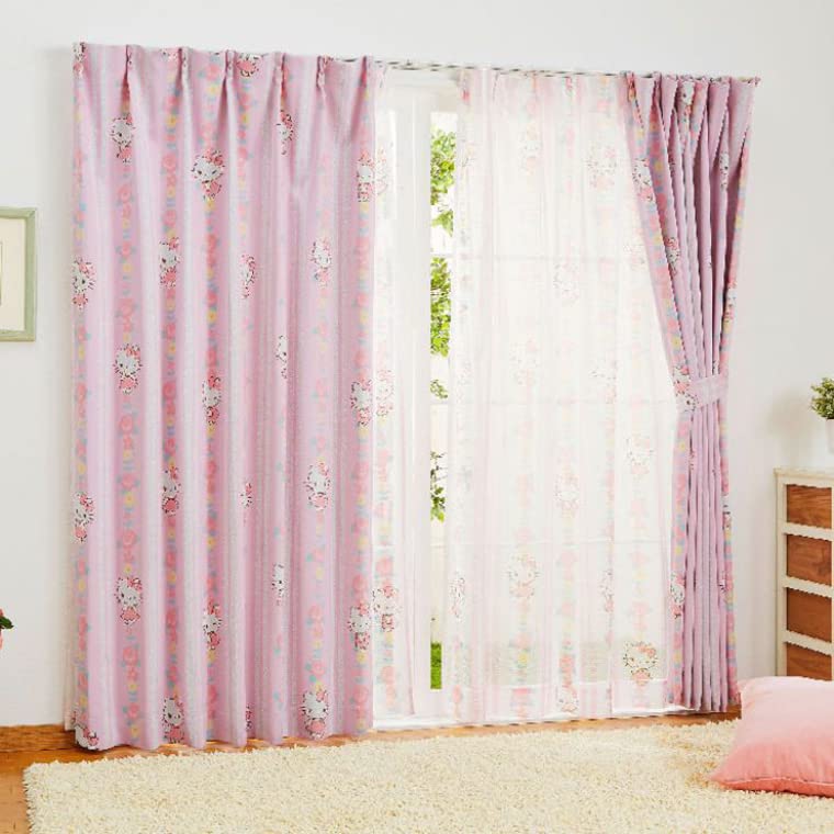 ハローキティ カーテン2枚 ピンク タッセル2つセット