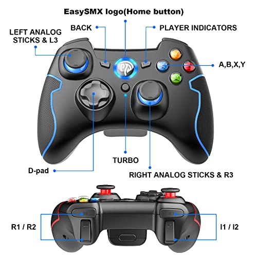 EasySMX 2 Pack Mandos PS3, [Regalos] 2.4G Mandos PC PS3, Controller PC PS3, Gamepad PC Wireless Compatible con Windows11/10/8.1/8/7/XP/Vista/Android/PS3, Android y Operación Rango hasta 10M