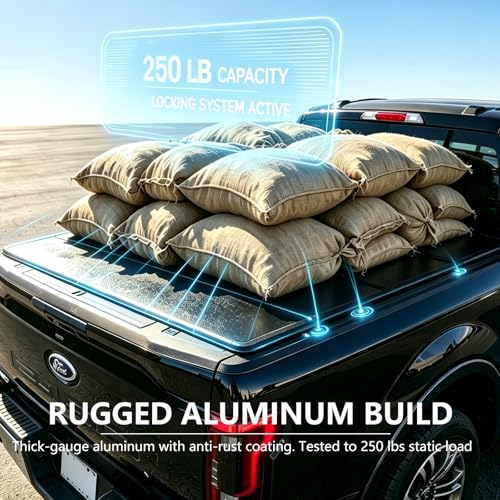 Image of Hard Tri-Fold Truck Bed Tonneau Cover Fit 2019-2026 Ford Ranger 5FT Bed | Built-in LED light,Heavy-duty Aluminum Resists Dents.Clamp-On Install, No Srilling. Waterproof