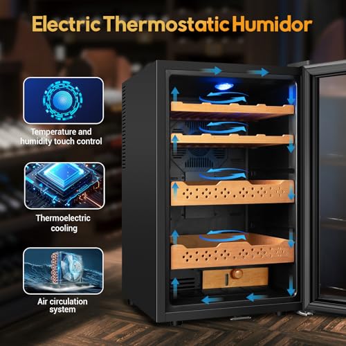 Image of 70L Electric Humidor - Large Capacity 400 Count Electric Humidor Cooler | Smart Temperature & Humidity Control | Spanish Cedar Wood Shelves, Digital LED Screen & Safety Lock | Christmas Gift for Men