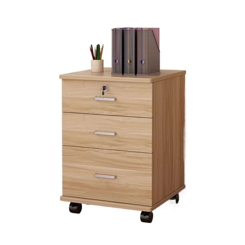 Aioneer Low Filing Cabinet With Drawer Lockable Mobile Office Storage Beige Office File Cabinet Compact Organizer For Documents Design Space-Saving Solution-Natural-Einheitsgr??e