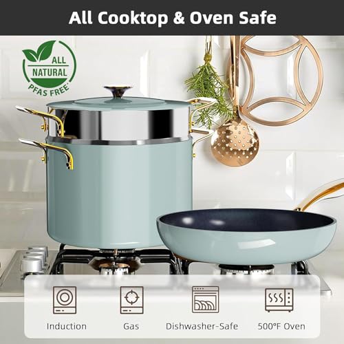 Image of Nuwave Lux LE 13-Pc Cookware Set with Elegant Gold Handle, Diamond Infused Ceramic Non-Stick, PFAS Free, Premium Metal Lids, Ergonomic Stay-Cool Handles, Induction Ready & Compatible w /All Cooktops