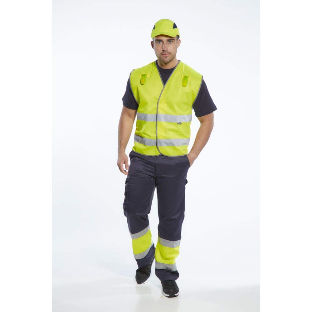 Portwest E049 Spodnie Bojówki Dwukolorowe z Elementem Odblaskowym, Regularny, Rozmiar XL, Pomarancz/Granat