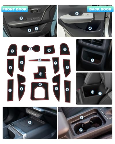 Image of CDEFG 15Pcs for 2027 Kia Seltos Door Slot Mats Interior Pocket Inserts | for 2027 Kia Seltos Accessories Door Slot Coverage Console Insert Pocket Rubber Set, Red (Not for Hyrbid Models)