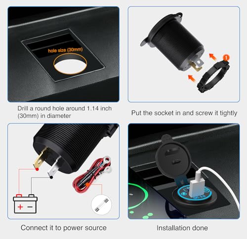 Image of Nilight 2 Pack PD Type C and QC 3.0 USB Fast Outlet Panel with LED