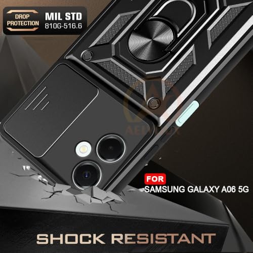 Image of Armor Bumper Back Cover Case for Samsung Galaxy A06 5G Rotating Camera Cover, Ring Holder & Kickstand | Heavy Duty & 360 Degree Protection Back Cover for Samsung Galaxy A06 5G (Black)