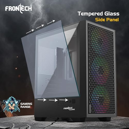 Image of Frontech Clone Gaming Computer Cabinet - 3x120 mm LED Fans, Tempered Glass Side Panel, ATX /Micro-ATX /Mini-ITX Compatible, USB 3.0 + USB 2.0 Ports, Washable Dust Filter (FT-4388)