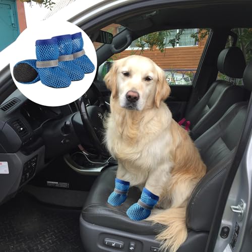 4 Stück Sommer Hundeschuhe,Pfotenschutz Hundeschuhe Outdoor,Mesh Anti-Rutsch Hundesocken,Hunde Schuhe Sommer,Atmungsaktive,Verstellbarem Shoes,Pfotenschutz Hundestiefel für Hundepfoten Schutz