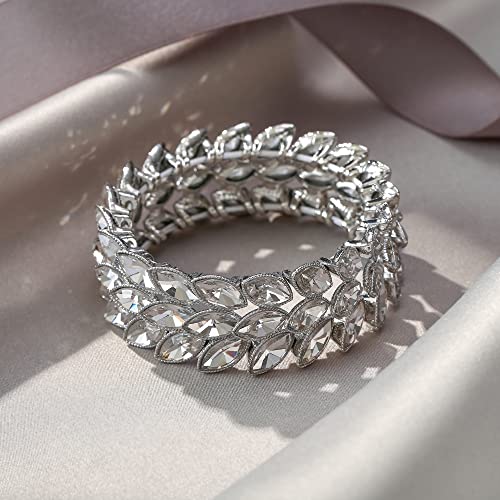 EVER FAITH Rhinestone Art Deco Wrist Jewelry for Prom 3 Marquise Crystal Leaf Elastic Stretch Bracelet3