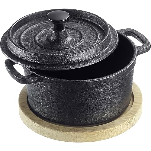 Westmark Cast-iron pot Tapas + Friends – small cast iron pot with lid, suitable for all types of cookers, including induction and grill, incl. bamboo mat – iron, 250 ml