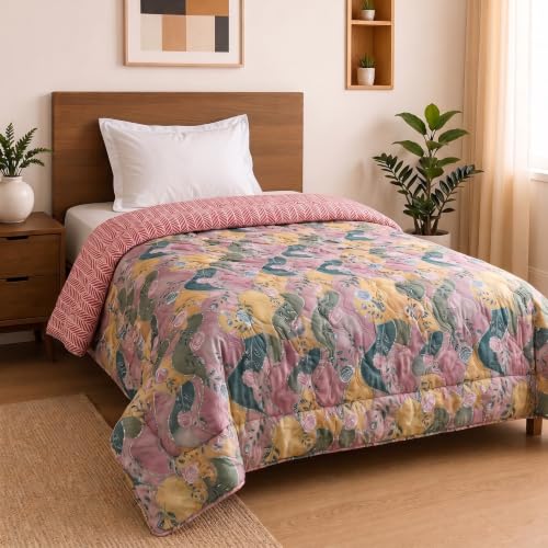 Image of Mafatlal 120 GSM Ultra Reversible Comforter, Soft Microfiber Comforter /Blanket for AC Room, Lightweight Quilt /Dohar for Single Bed (90 x 60 Inches) | Blush Pink