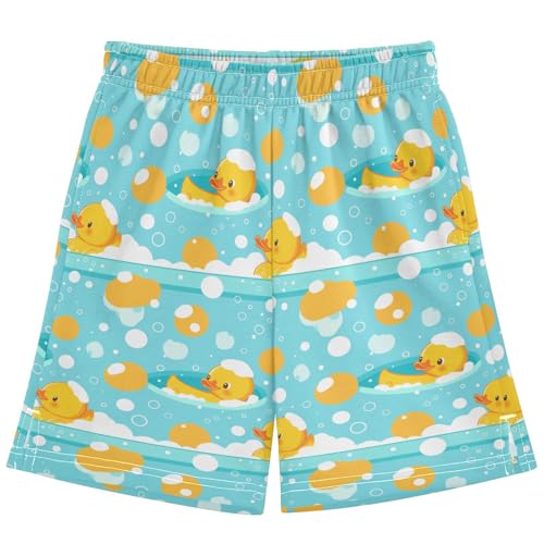 Boys Athletic Shorts with Pockets Rubber Duck Bathtub Running Basketball Shorts for Youth Elastic Waist Size 7-8
