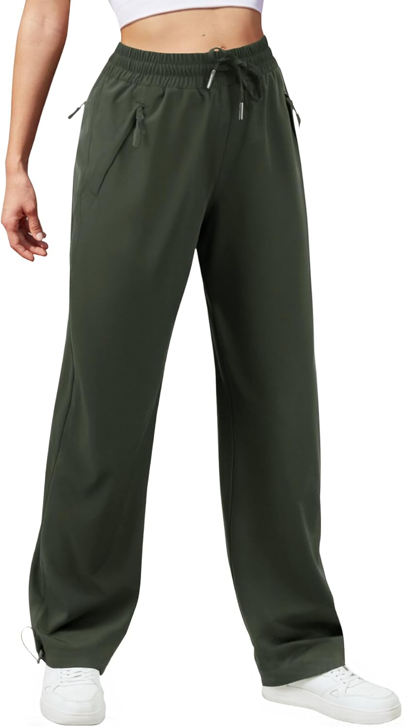 Womens Athletic Hiking Pants Lightweight Quick Dry Water Resistant Elastic Waist Cargo Pants with Zipper Pockets