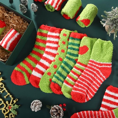 Image of Hoolerry 30 Pairs Christmas Fuzzy Socks in Bulk for Women Adult Men Gifts Fluffy Holiday Winter Socks Unisex Warm Crew Gifts