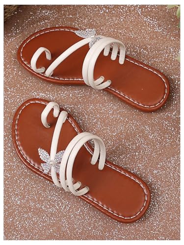 Image of GORGLITTER Girl's Strappy Leather Flats Sandal Cute Braided Dressy Toe Ring Slip on Slide Sandals
