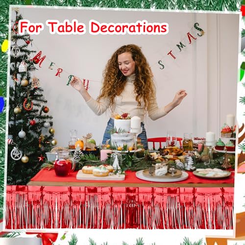 Image of 4 Pack Fringe Curtains, Metallic Foil Fringe Garland Shiny Tassel Float Parade Decorations for Trailer Car Graduation Homecoming Outdoor Indoor 4th of July Party (Red)