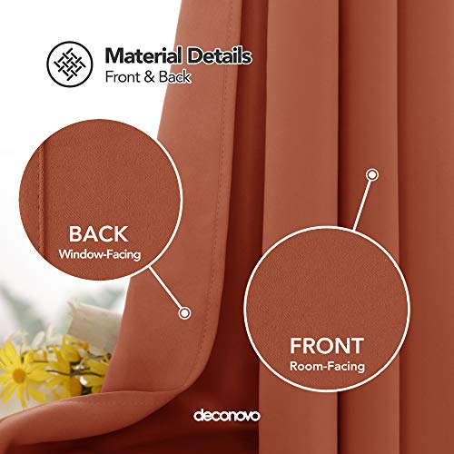 Image of Deconovo Grommet Blackout Drapes Darkening Thermal Inshulated Curtains for Living Room, 52 in x 63 in (W x L), Orange Red