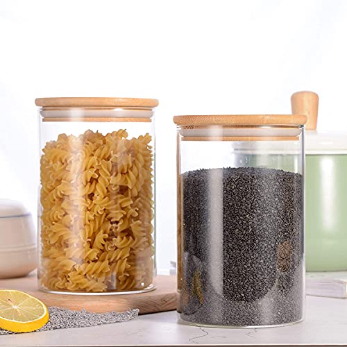 Image of Glass Food Storage Containers with Airtight Bamboo Lid, Coffee Storage Jars for Home Kitchen, Pantry Tea, Spices, Snack (ROUND 1200 ML JAR, SET OF 6)