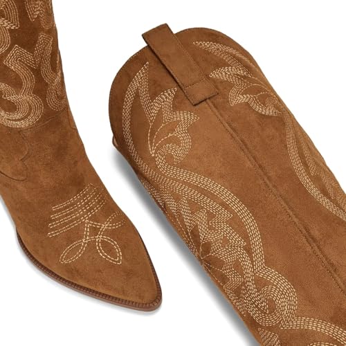 Image of ISNOM Knee High Cowboy Boots for Women, Comfortable and Fashion | Classic Western Style, Stable Chunky Heel, Side Zipper, Pointed Toe, Non-slip Sole, Versastile Concert Party Rodeo Boots
