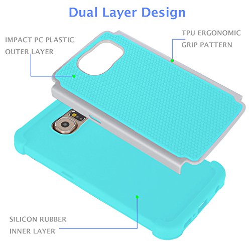 Galaxy S6 Edge Case, Jeylly(Tm) [Shock Proof] Scratch Absorbing Hybrid Rubber Plastic Impact Defender Rugged Slim Hard Case Cover Shell For Samsung Galaxy S6 Edge S Vi Edge G925 (Grey/Turquoise) #TOP4
